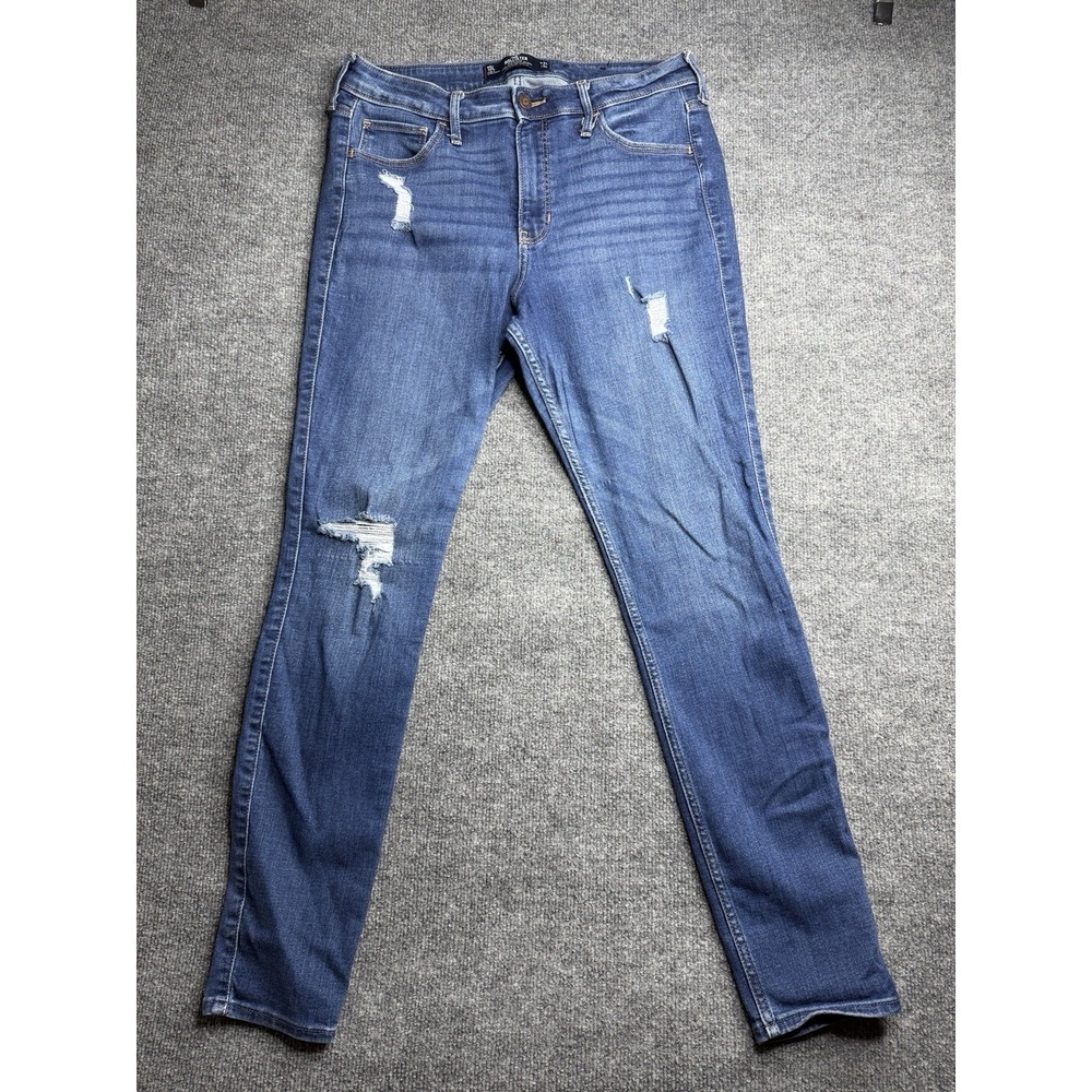 Hollister Jeans Size 13L W31 L30 Womens Super Skinny High Rise Medium Wash Denim